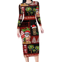 Hawaiian Christmas Family Matching Long Sleeve Bodycon Dress and Hawaiian Shirt - Mele Kalikimaka Island Holiday Vibes - Black Red LT03 Mom's Dress Black - Red - Polynesian Pride