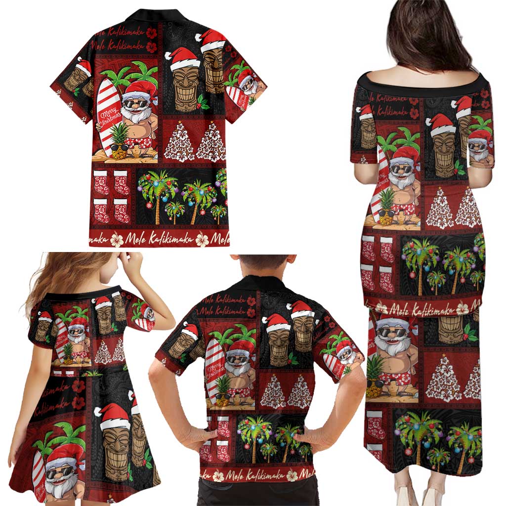Hawaiian Christmas Family Matching Puletasi and Hawaiian Shirt - Mele Kalikimaka Island Holiday Vibes - Black Red LT03 - Polynesian Pride