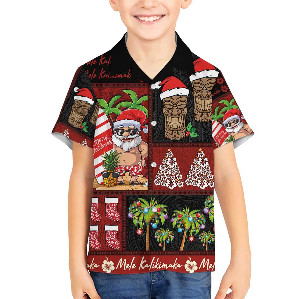 Hawaiian Christmas Family Matching Puletasi and Hawaiian Shirt - Mele Kalikimaka Island Holiday Vibes - Black Red LT03 Son's Shirt Black - Red - Polynesian Pride