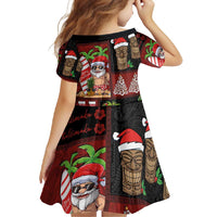 Hawaiian Christmas Family Matching Short Sleeve Bodycon Dress and Hawaiian Shirt - Mele Kalikimaka Island Holiday Vibes - Black Red LT03 - Polynesian Pride