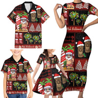 Hawaiian Christmas Family Matching Short Sleeve Bodycon Dress and Hawaiian Shirt - Mele Kalikimaka Island Holiday Vibes - Black Red LT03 - Polynesian Pride