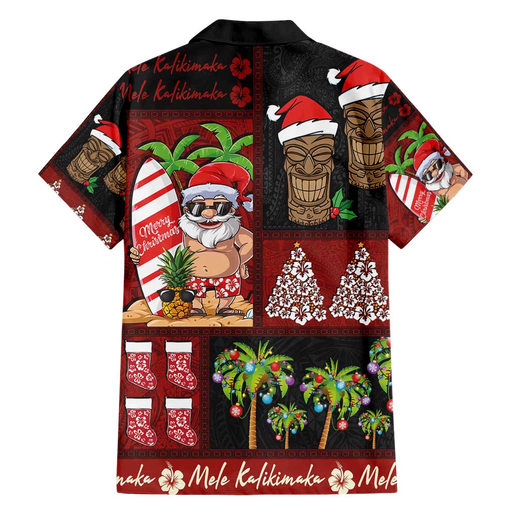 Hawaiian Christmas Family Matching Short Sleeve Bodycon Dress and Hawaiian Shirt - Mele Kalikimaka Island Holiday Vibes - Black Red LT03 - Polynesian Pride