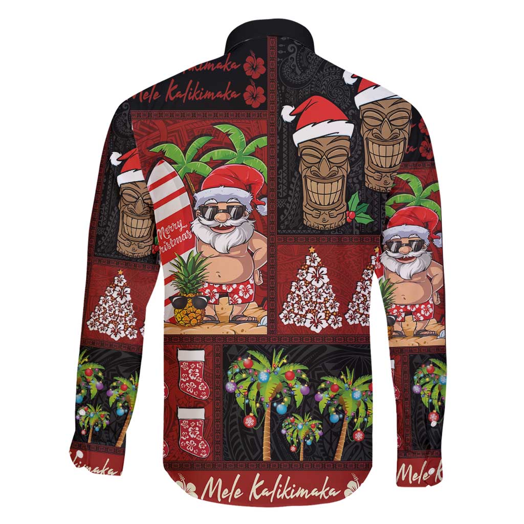 Hawaiian Christmas Family Matching Short Sleeve Bodycon Dress and Hawaiian Shirt - Mele Kalikimaka Island Holiday Vibes - Black Red LT03 - Polynesian Pride