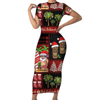 Hawaiian Christmas Family Matching Short Sleeve Bodycon Dress and Hawaiian Shirt - Mele Kalikimaka Island Holiday Vibes - Black Red LT03 Mom's Dress Black - Red - Polynesian Pride