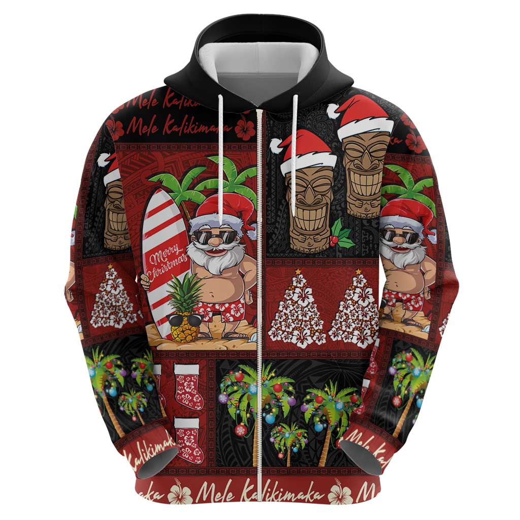 Hawaiian Christmas Hoodie - Mele Kalikimaka Island Holiday Vibes - Black Red
