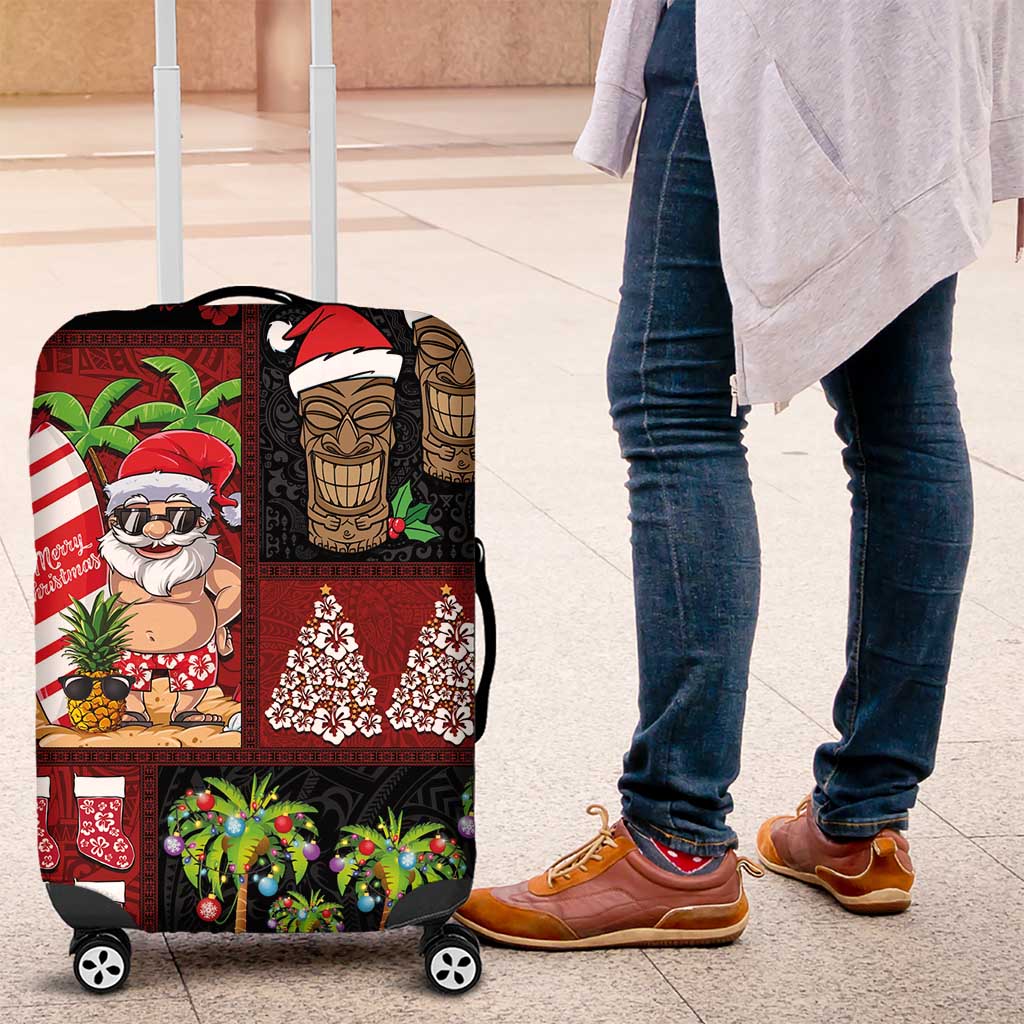 Hawaiian Christmas Luggage Cover - Mele Kalikimaka Island Holiday Vibes - Black Red