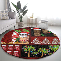 Hawaiian Christmas Round Carpet - Mele Kalikimaka Island Holiday Vibes - Black Red