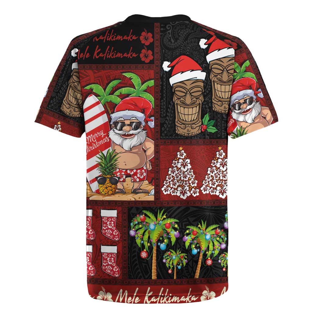 Hawaiian Christmas Rugby Jersey - Mele Kalikimaka Island Holiday Vibes - Black Red