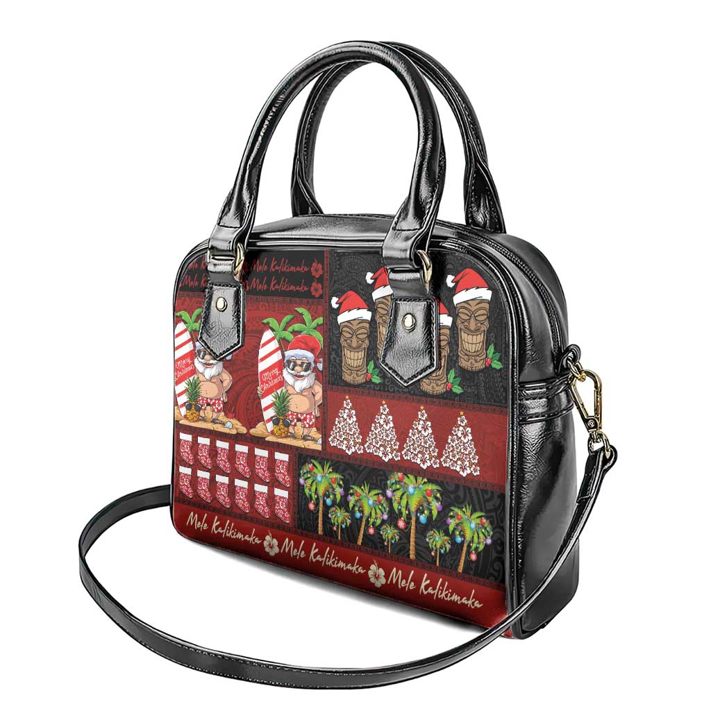 Hawaiian Christmas Shoulder Handbag - Mele Kalikimaka Island Holiday Vibes - Black Red