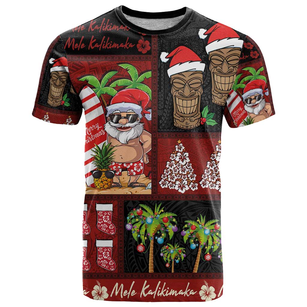 Hawaiian Christmas T Shirt - Mele Kalikimaka Island Holiday Vibes - Black Red