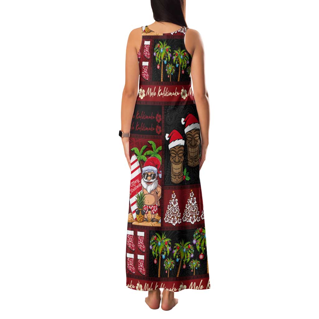Hawaiian Christmas Tank Maxi Dress - Mele Kalikimaka Island Holiday Vibes - Black Red