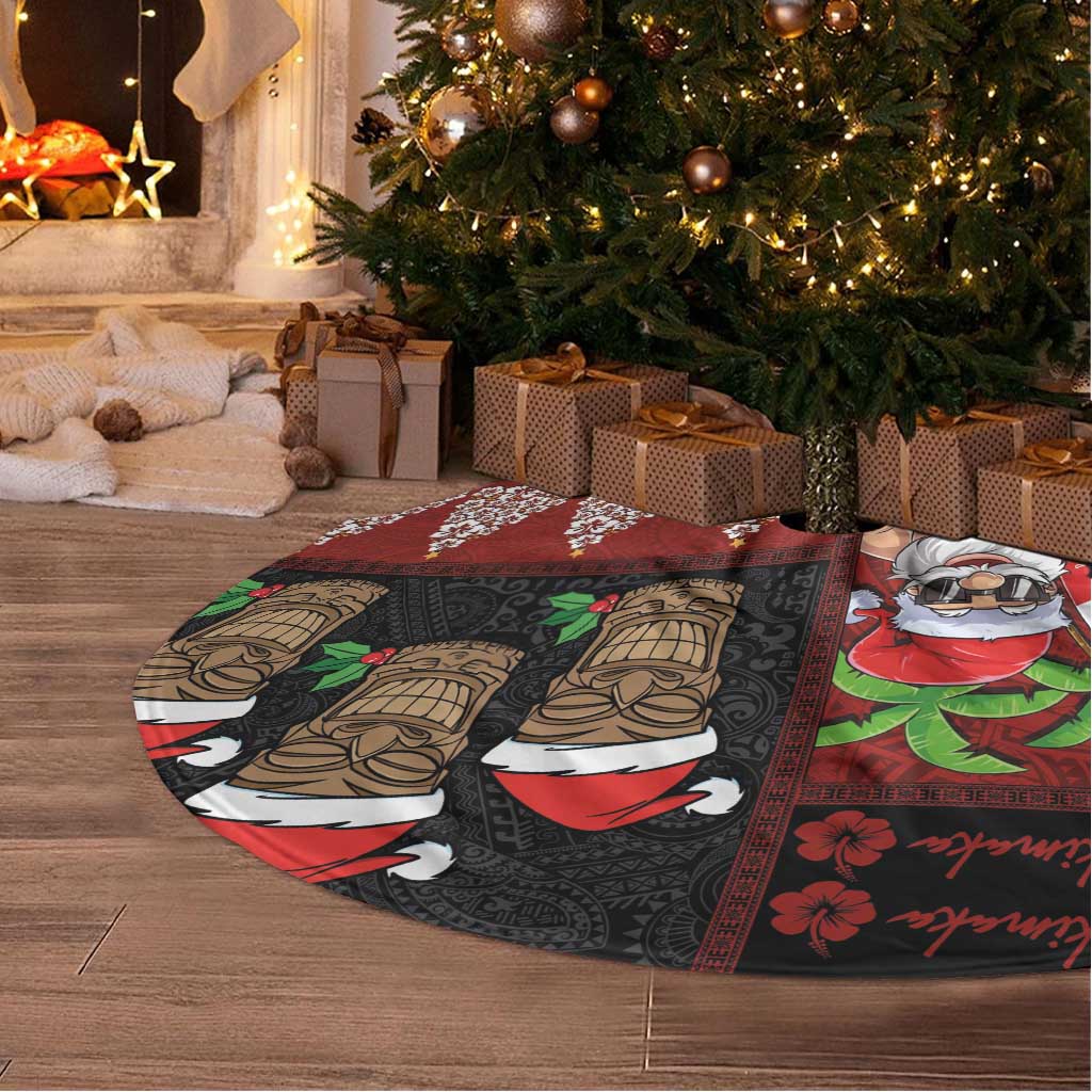 Hawaiian Christmas Tree Skirt - Mele Kalikimaka Island Holiday Vibes - Black Red