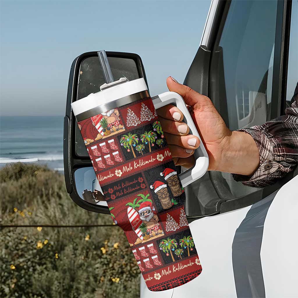 Hawaiian Christmas Tumbler With Handle - Mele Kalikimaka Island Holiday Vibes - Black Red
