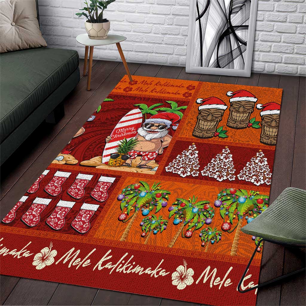 Hawaiian Christmas Area Rug - Mele Kalikimaka Island Holiday Vibes - Red Orange