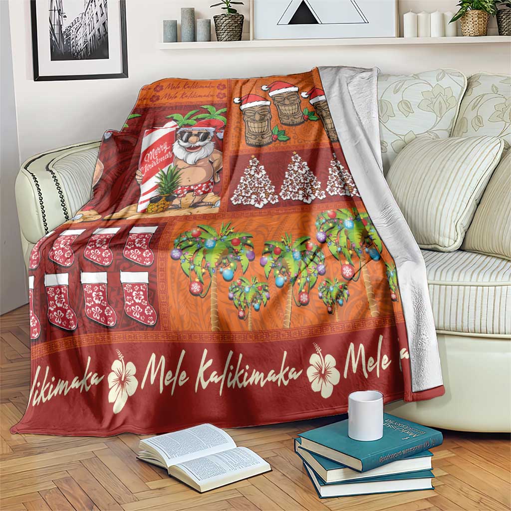 Hawaiian Christmas Blanket - Mele Kalikimaka Island Holiday Vibes - Red Orange