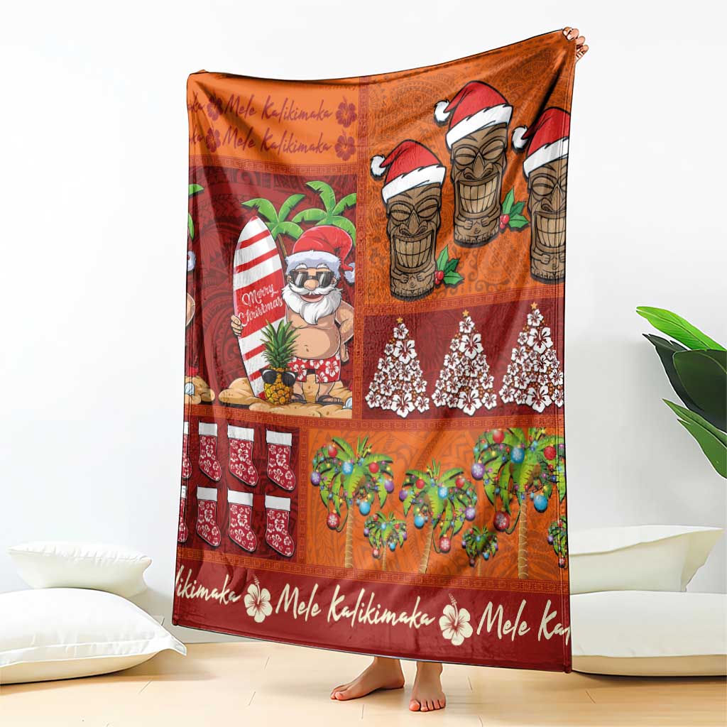 Hawaiian Christmas Blanket - Mele Kalikimaka Island Holiday Vibes - Red Orange