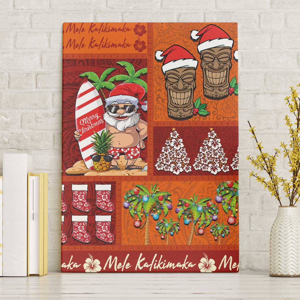 Hawaiian Christmas Canvas Wall Art - Mele Kalikimaka Island Holiday Vibes - Red Orange