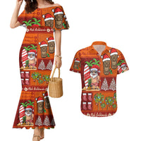 Hawaiian Christmas Couples Matching Mermaid Dress and Hawaiian Shirt - Mele Kalikimaka Island Holiday Vibes - Red Orange LT03 Red - Orange - Polynesian Pride