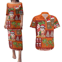 Hawaiian Christmas Couples Matching Puletasi and Hawaiian Shirt - Mele Kalikimaka Island Holiday Vibes - Red Orange LT03 Red - Orange - Polynesian Pride