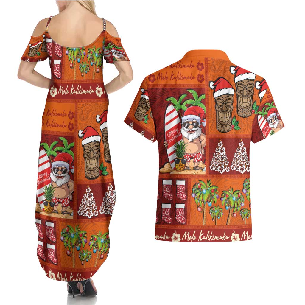 Hawaiian Christmas Couples Matching Summer Maxi Dress and Hawaiian Shirt - Mele Kalikimaka Island Holiday Vibes - Red Orange LT03 - Polynesian Pride