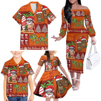 Hawaiian Christmas Family Matching Off The Shoulder Long Sleeve Dress and Hawaiian Shirt - Mele Kalikimaka Island Holiday Vibes - Red Orange LT03 - Polynesian Pride
