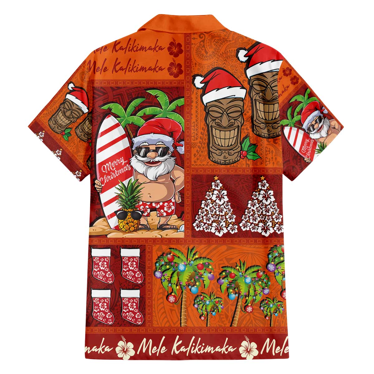 Hawaiian Christmas Family Matching Off The Shoulder Long Sleeve Dress and Hawaiian Shirt - Mele Kalikimaka Island Holiday Vibes - Red Orange LT03 - Polynesian Pride