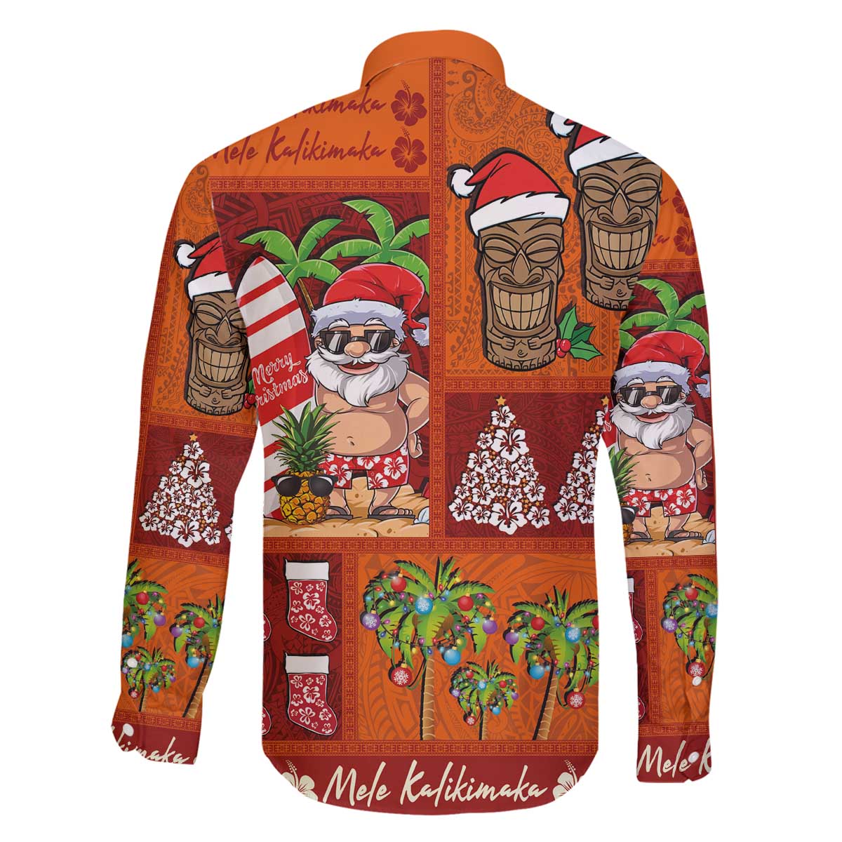 Hawaiian Christmas Family Matching Off The Shoulder Long Sleeve Dress and Hawaiian Shirt - Mele Kalikimaka Island Holiday Vibes - Red Orange LT03 - Polynesian Pride