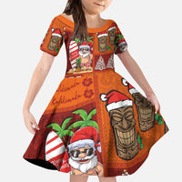 Hawaiian Christmas Family Matching Puletasi and Hawaiian Shirt - Mele Kalikimaka Island Holiday Vibes - Red Orange LT03 Daughter's Dress Red - Orange - Polynesian Pride