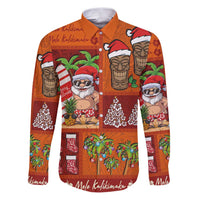 Hawaiian Christmas Family Matching Puletasi and Hawaiian Shirt - Mele Kalikimaka Island Holiday Vibes - Red Orange LT03 Dad's Shirt - Long Sleeve Red - Orange - Polynesian Pride