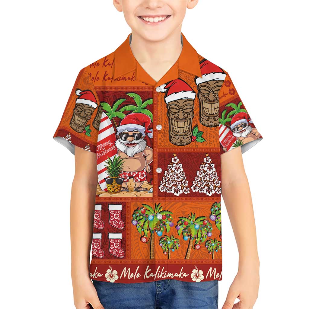 Hawaiian Christmas Family Matching Short Sleeve Bodycon Dress and Hawaiian Shirt - Mele Kalikimaka Island Holiday Vibes - Red Orange LT03 Son's Shirt Red - Orange - Polynesian Pride