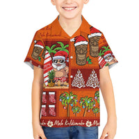 Hawaiian Christmas Family Matching Short Sleeve Bodycon Dress and Hawaiian Shirt - Mele Kalikimaka Island Holiday Vibes - Red Orange LT03 Son's Shirt Red - Orange - Polynesian Pride