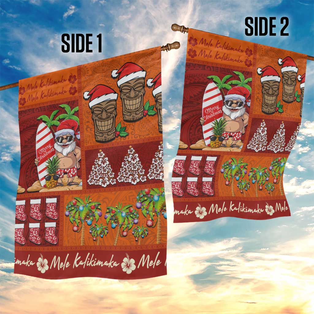 Hawaiian Christmas Garden Flag - Mele Kalikimaka Island Holiday Vibes - Red Orange