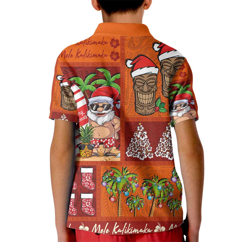 Hawaiian Christmas Kid Polo Shirt - Mele Kalikimaka Island Holiday Vibes - Red Orange
