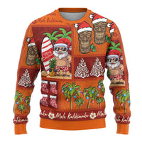 Hawaiian Christmas Ugly Christmas Sweater - Mele Kalikimaka Island Holiday Vibes - Red Orange