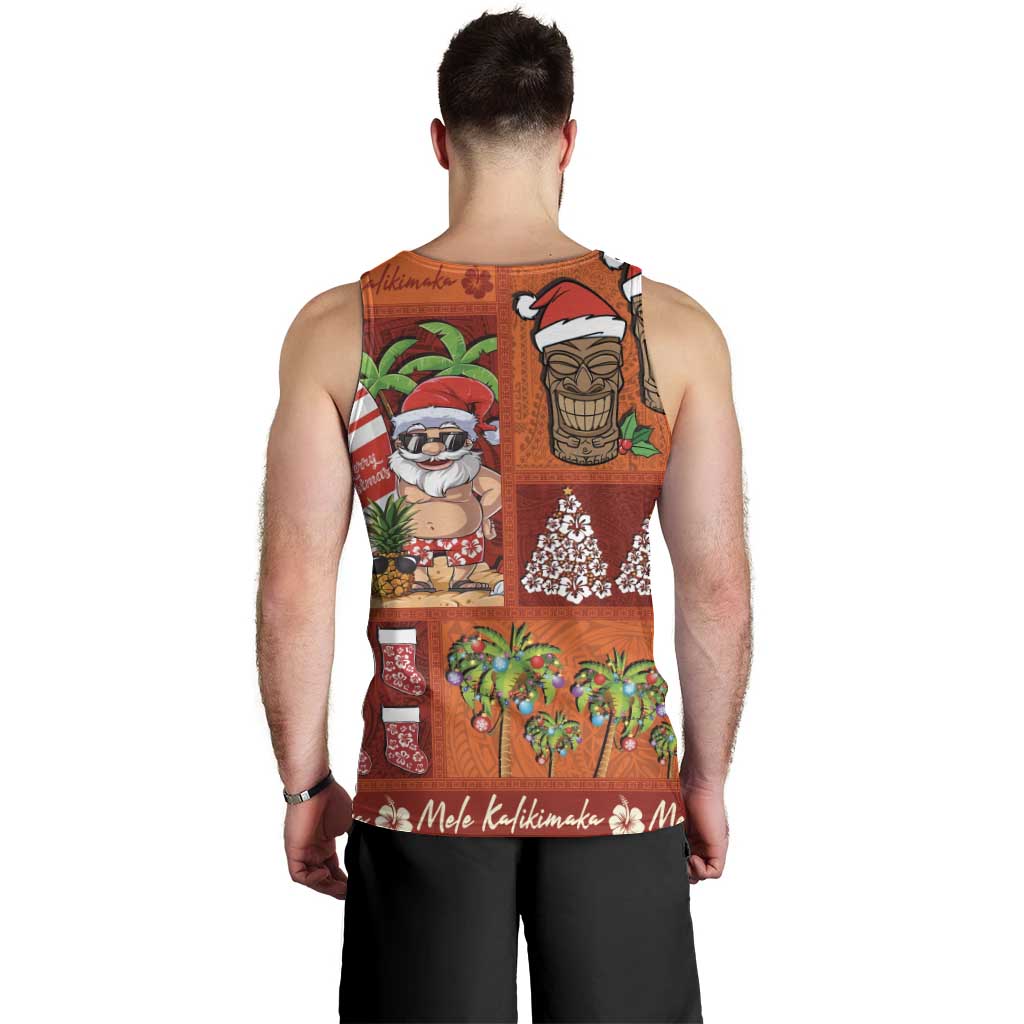 Hawaiian Christmas Men Tank Top - Mele Kalikimaka Island Holiday Vibes - Red Orange