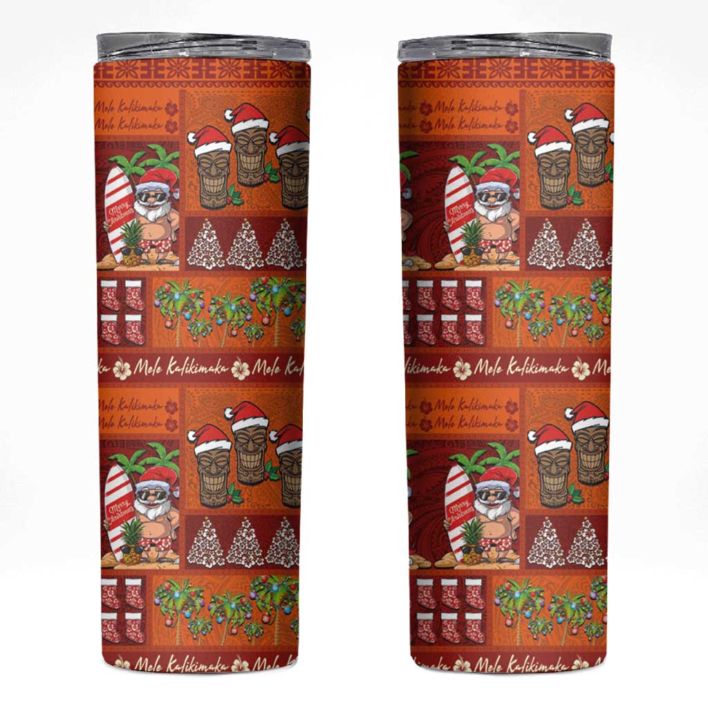 Hawaiian Christmas Skinny Tumbler - Mele Kalikimaka Island Holiday Vibes - Red Orange