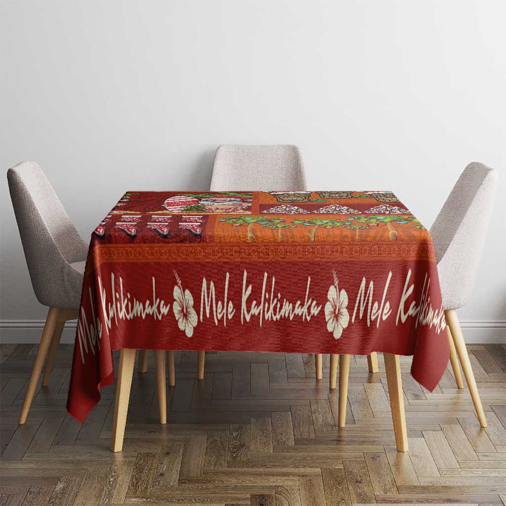 Hawaiian Christmas Tablecloth - Mele Kalikimaka Island Holiday Vibes - Red Orange