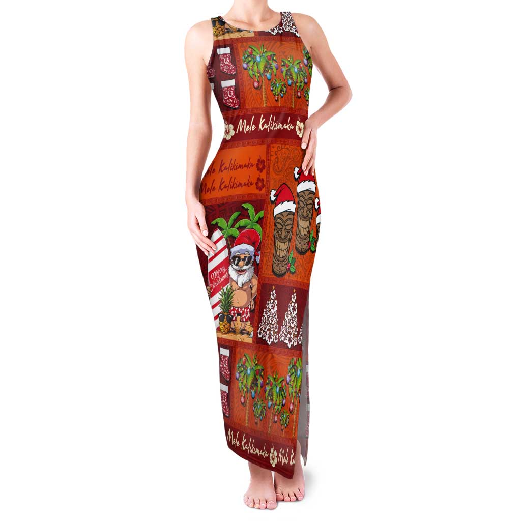 Hawaiian Christmas Tank Maxi Dress - Mele Kalikimaka Island Holiday Vibes - Red Orange