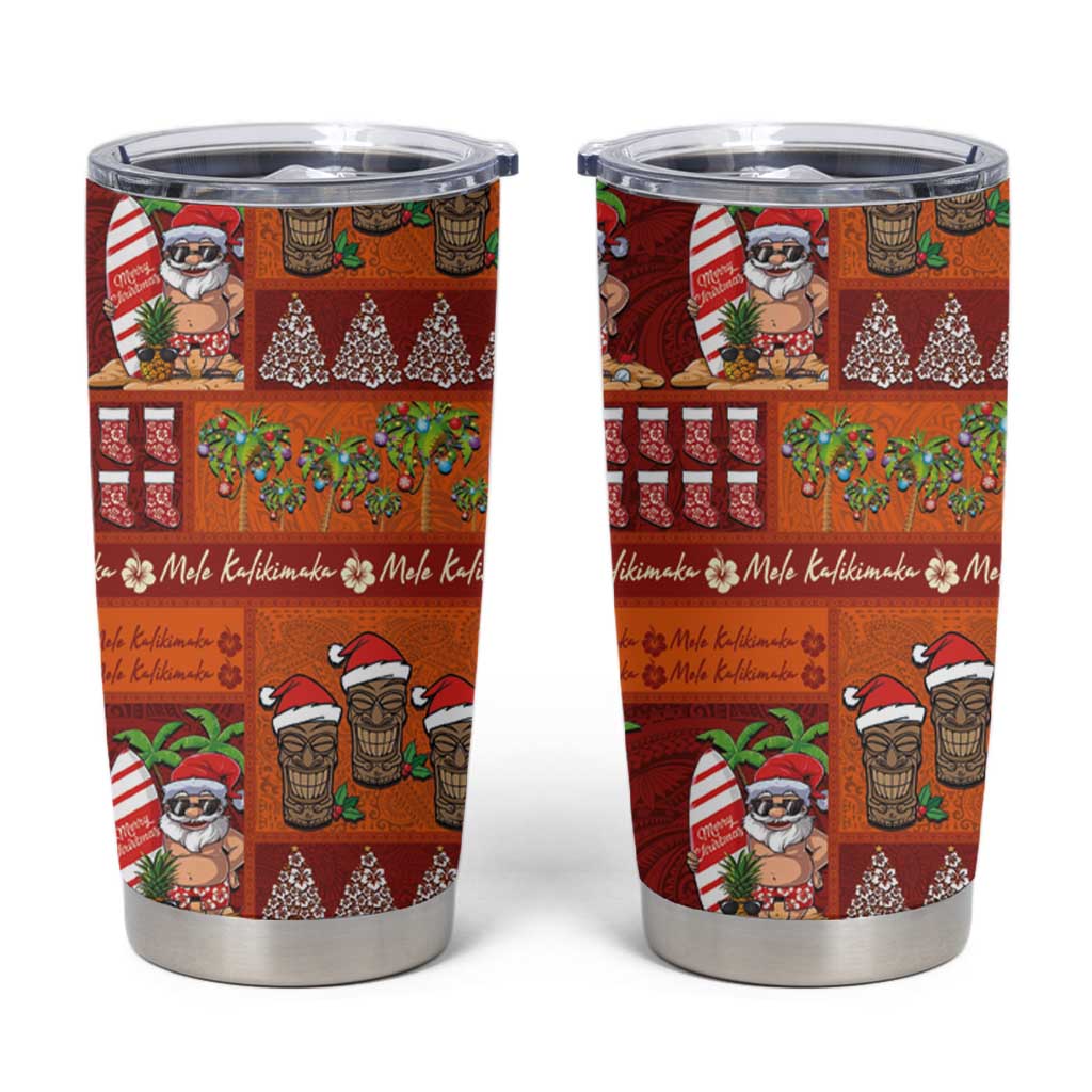 Hawaiian Christmas Tumbler Cup - Mele Kalikimaka Island Holiday Vibes - Red Orange