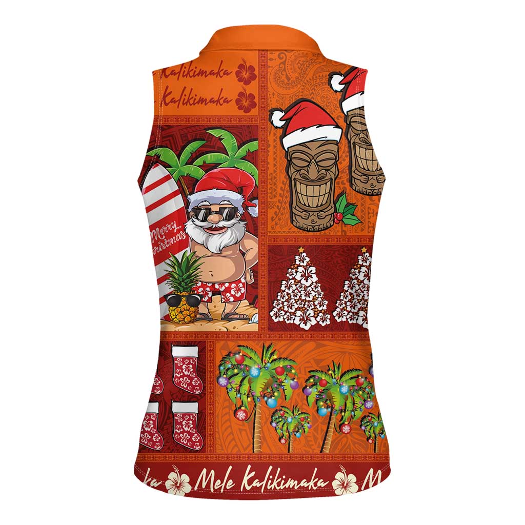Hawaiian Christmas Women Sleeveless Polo Shirt - Mele Kalikimaka Island Holiday Vibes - Red Orange LT03 - Polynesian Pride