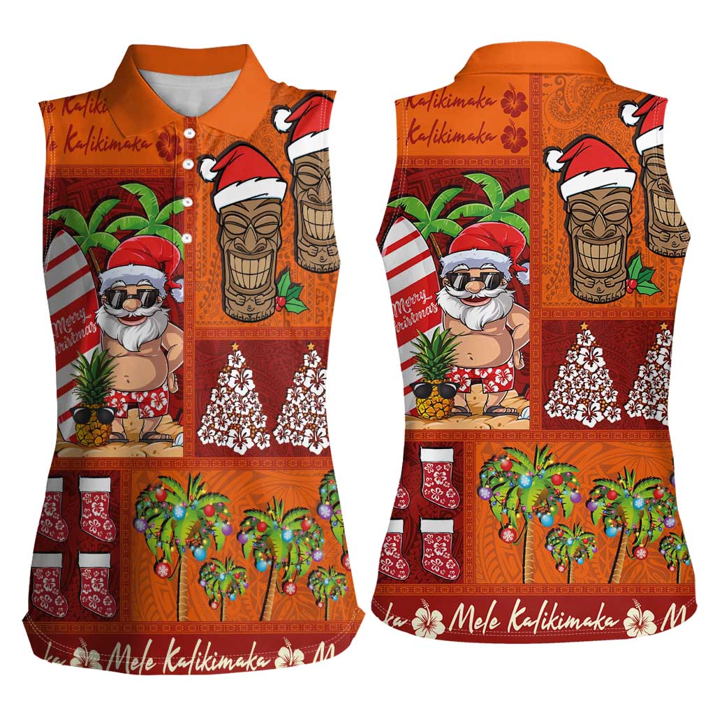 Hawaiian Christmas Women Sleeveless Polo Shirt - Mele Kalikimaka Island Holiday Vibes - Red Orange LT03 - Polynesian Pride