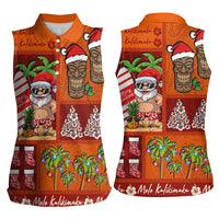Hawaiian Christmas Women Sleeveless Polo Shirt - Mele Kalikimaka Island Holiday Vibes - Red Orange LT03 - Polynesian Pride