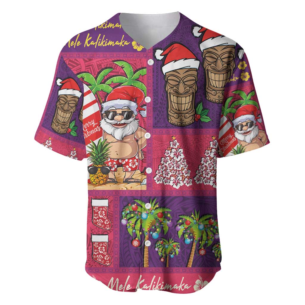 Hawaiian Christmas Baseball Jersey - Mele Kalikimaka Island Holiday Vibes - Pink Purple