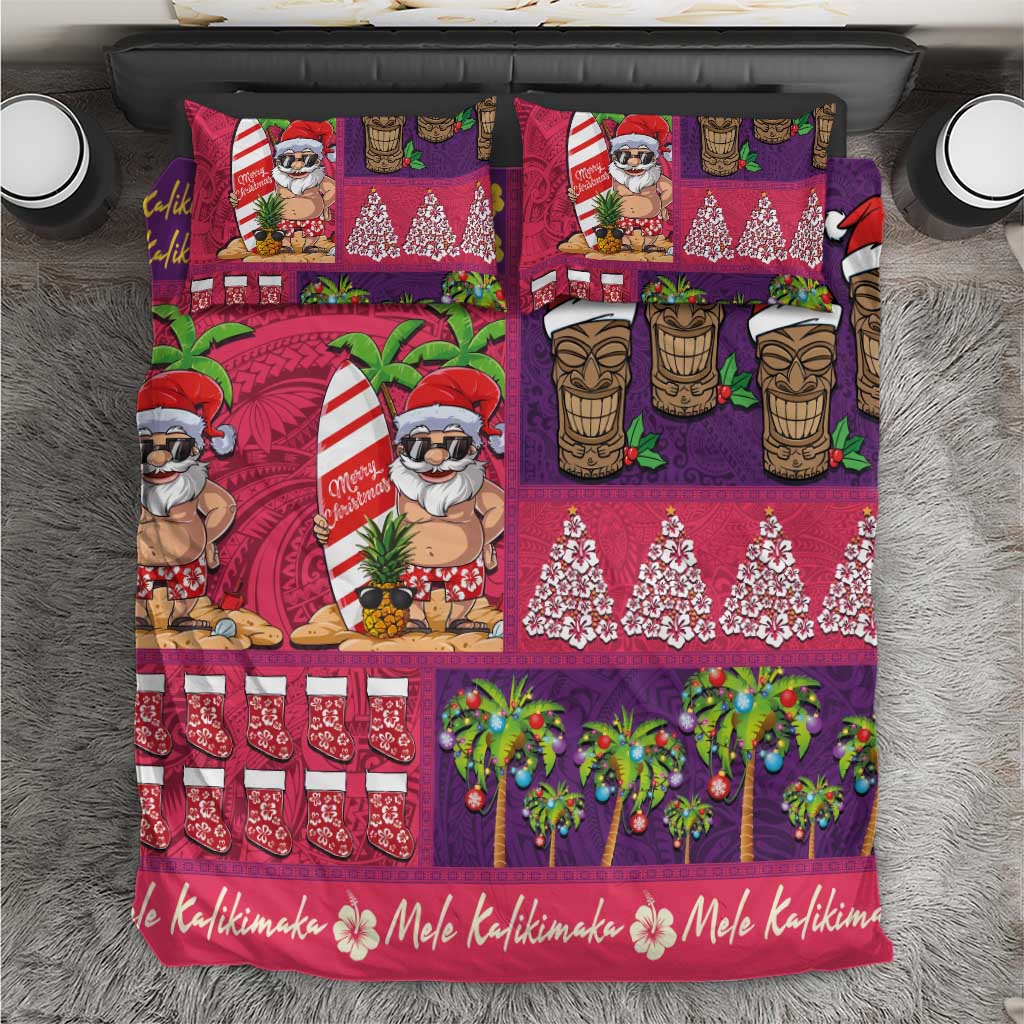 Hawaiian Christmas Bedding Set - Mele Kalikimaka Island Holiday Vibes - Pink Purple