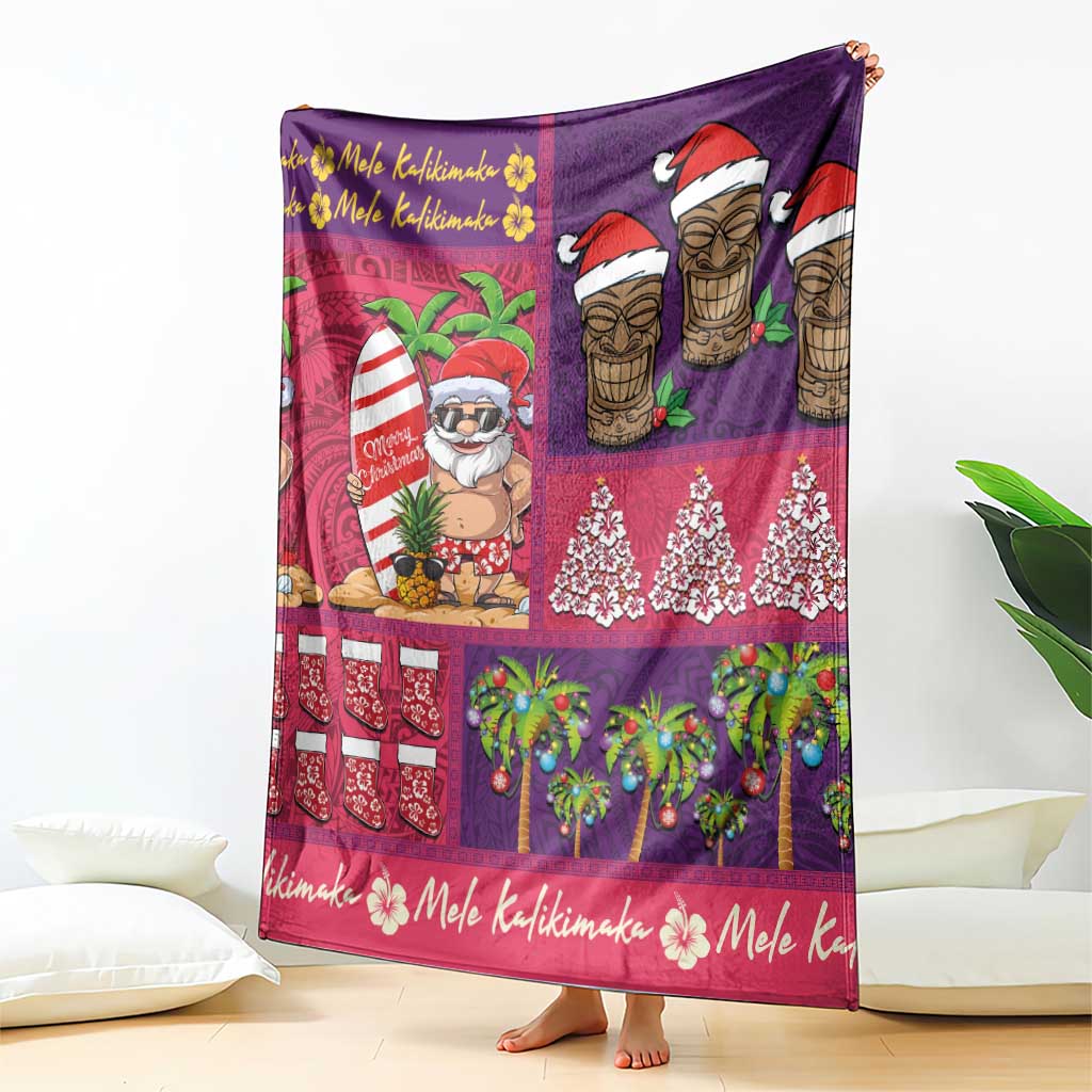 Hawaiian Christmas Blanket - Mele Kalikimaka Island Holiday Vibes - Pink Purple