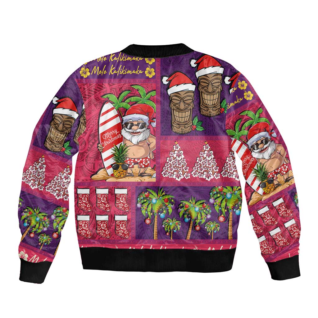 Hawaiian Christmas Bomber Jacket - Mele Kalikimaka Island Holiday Vibes - Pink Purple LT03 - Polynesian Pride