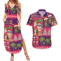 Hawaiian Christmas Couples Matching Summer Maxi Dress and Hawaiian Shirt - Mele Kalikimaka Island Holiday Vibes - Pink Purple LT03 Pink - Purple - Polynesian Pride