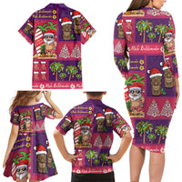 Hawaiian Christmas Family Matching Long Sleeve Bodycon Dress and Hawaiian Shirt - Mele Kalikimaka Island Holiday Vibes - Pink Purple LT03 - Polynesian Pride