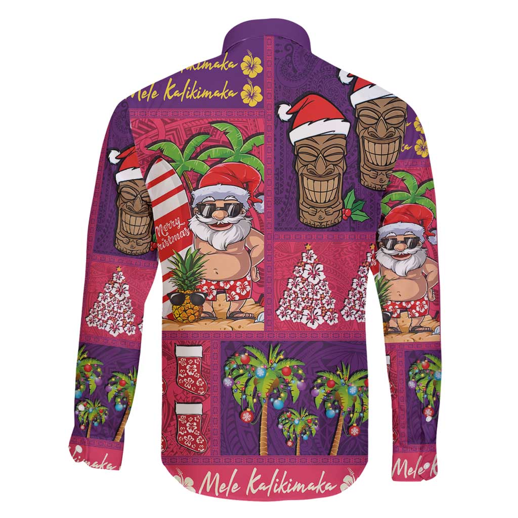 Hawaiian Christmas Family Matching Long Sleeve Bodycon Dress and Hawaiian Shirt - Mele Kalikimaka Island Holiday Vibes - Pink Purple LT03 - Polynesian Pride