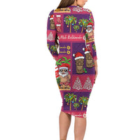 Hawaiian Christmas Family Matching Long Sleeve Bodycon Dress and Hawaiian Shirt - Mele Kalikimaka Island Holiday Vibes - Pink Purple LT03 - Polynesian Pride